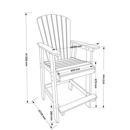 HDPE Bar Stool Adirondack Chair Set of 2 – Tall High Back, Outdoor