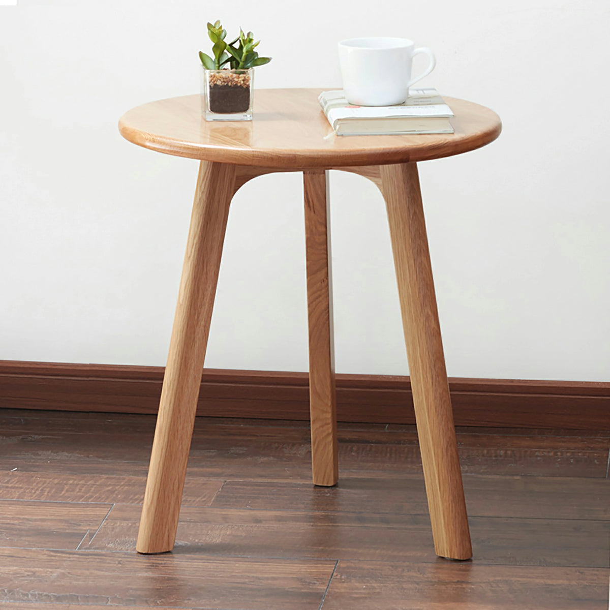 100% Solid Oak Round End Table – Multi-Use Side & Night Stand