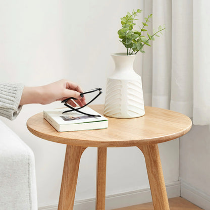 100% Solid Oak Round End Table – Multi-Use Side & Night Stand