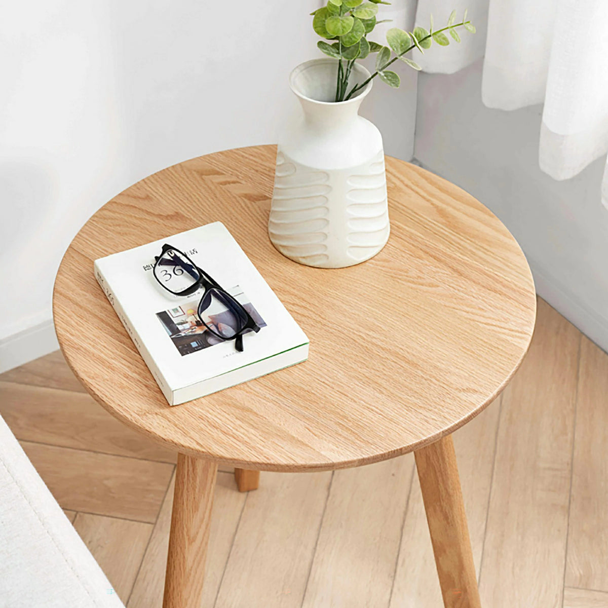 100% Solid Oak Round End Table – Multi-Use Side & Night Stand