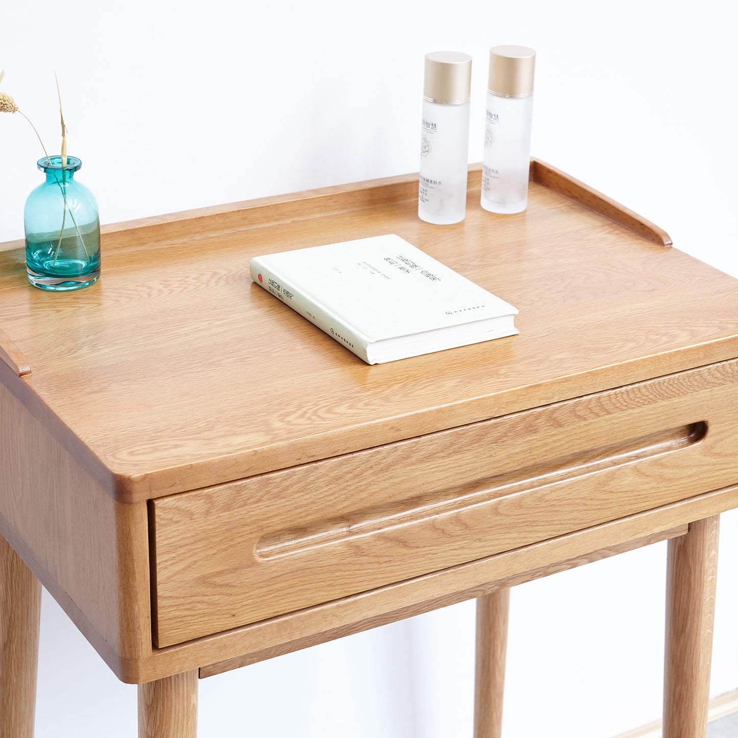 Solid Wood Dresser Bistro Table – 60cm Wide, Storage Drawer, Natural