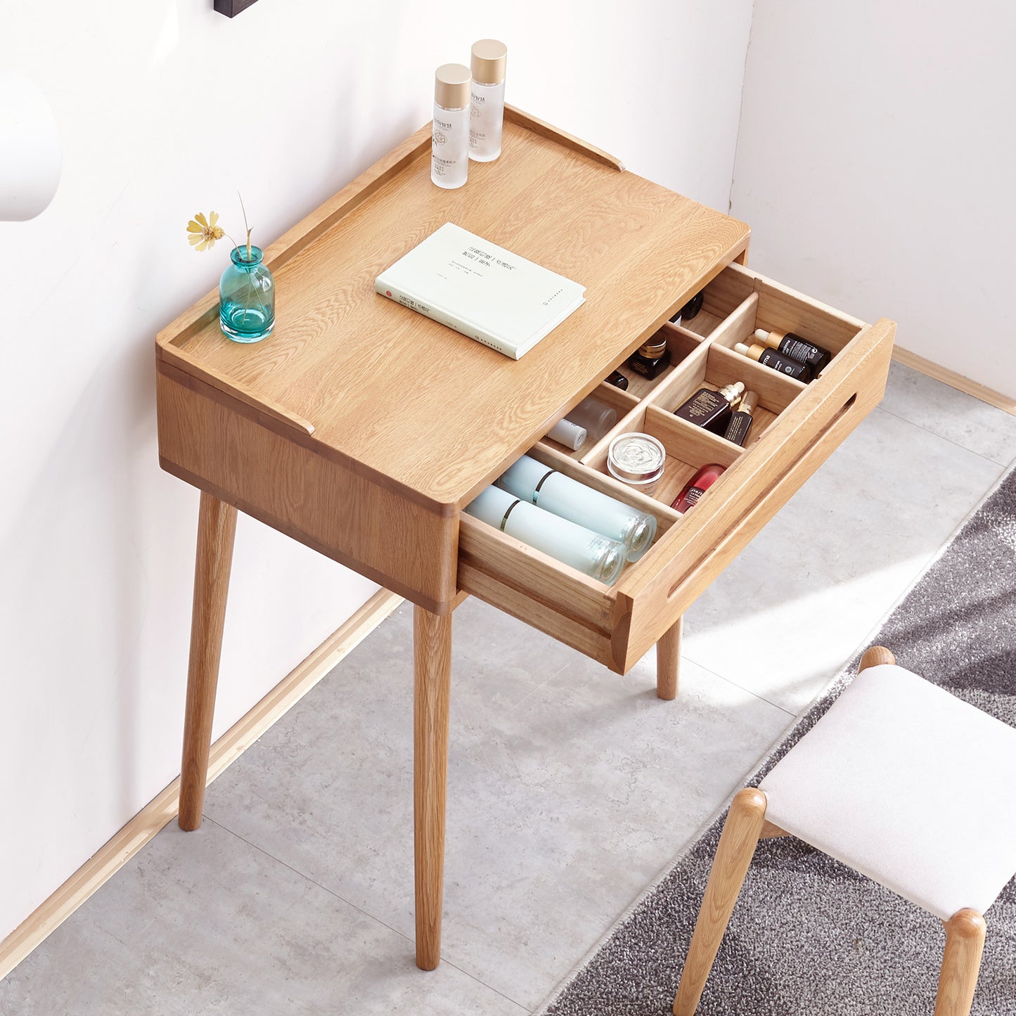 Solid Wood Dresser Bistro Table – 60cm Wide, Storage Drawer, Natural