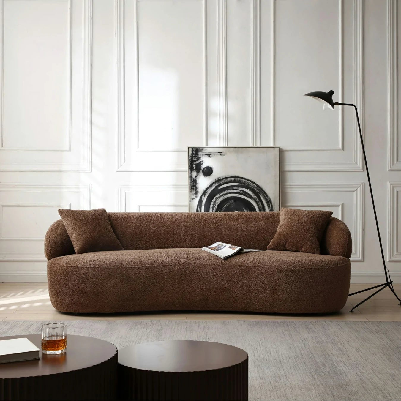 Crescent  Mid-Century Modern 3-Seat Curved Cloud Sofa – Boucle Fabric Couch