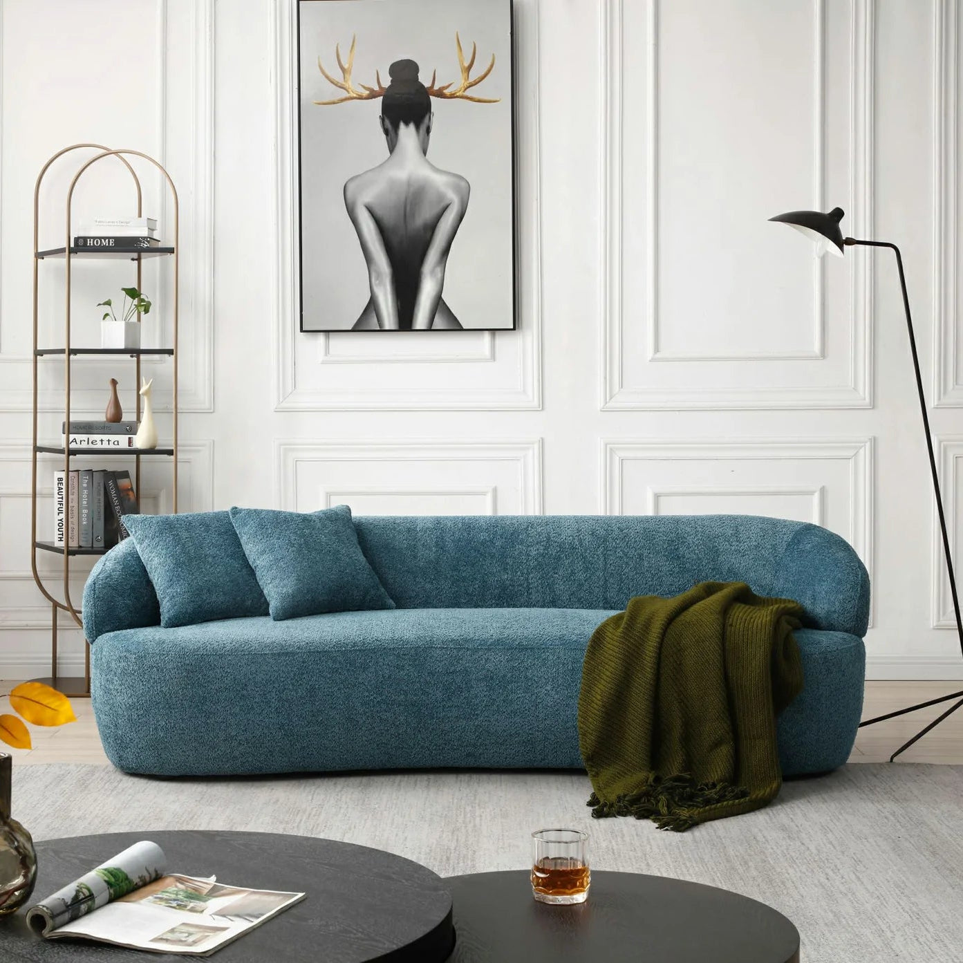 Crescent  Mid-Century Modern 3-Seat Curved Cloud Sofa – Boucle Fabric Couch