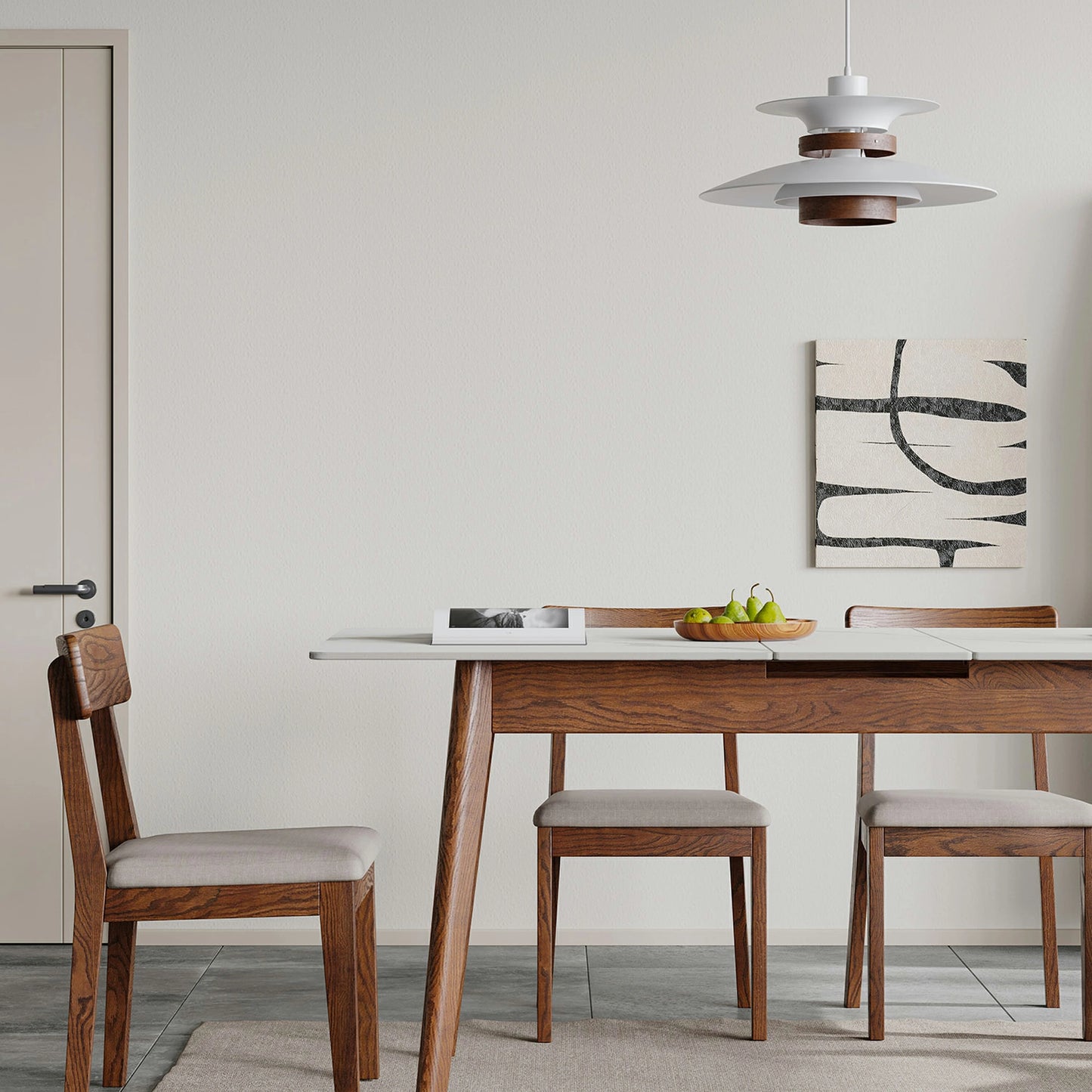 Extendable Round Dining Table – Solid Wood, Diagonal Legs