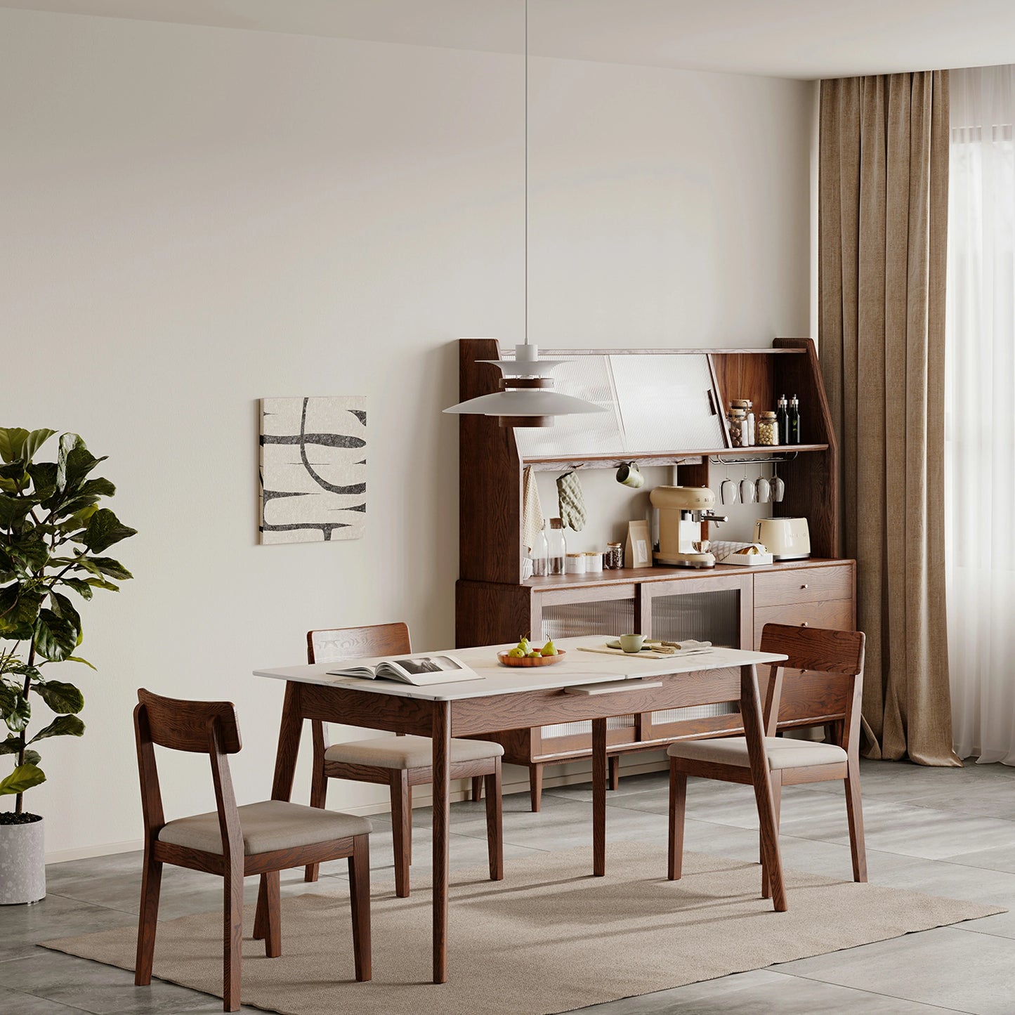 Extendable Round Dining Table – Solid Wood, Diagonal Legs
