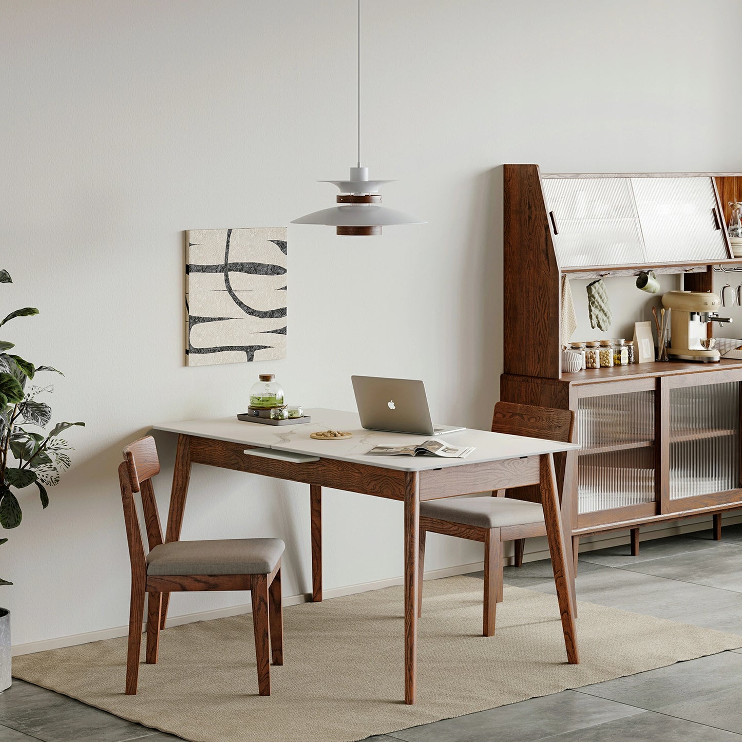 Extendable Round Dining Table – Solid Wood, Diagonal Legs