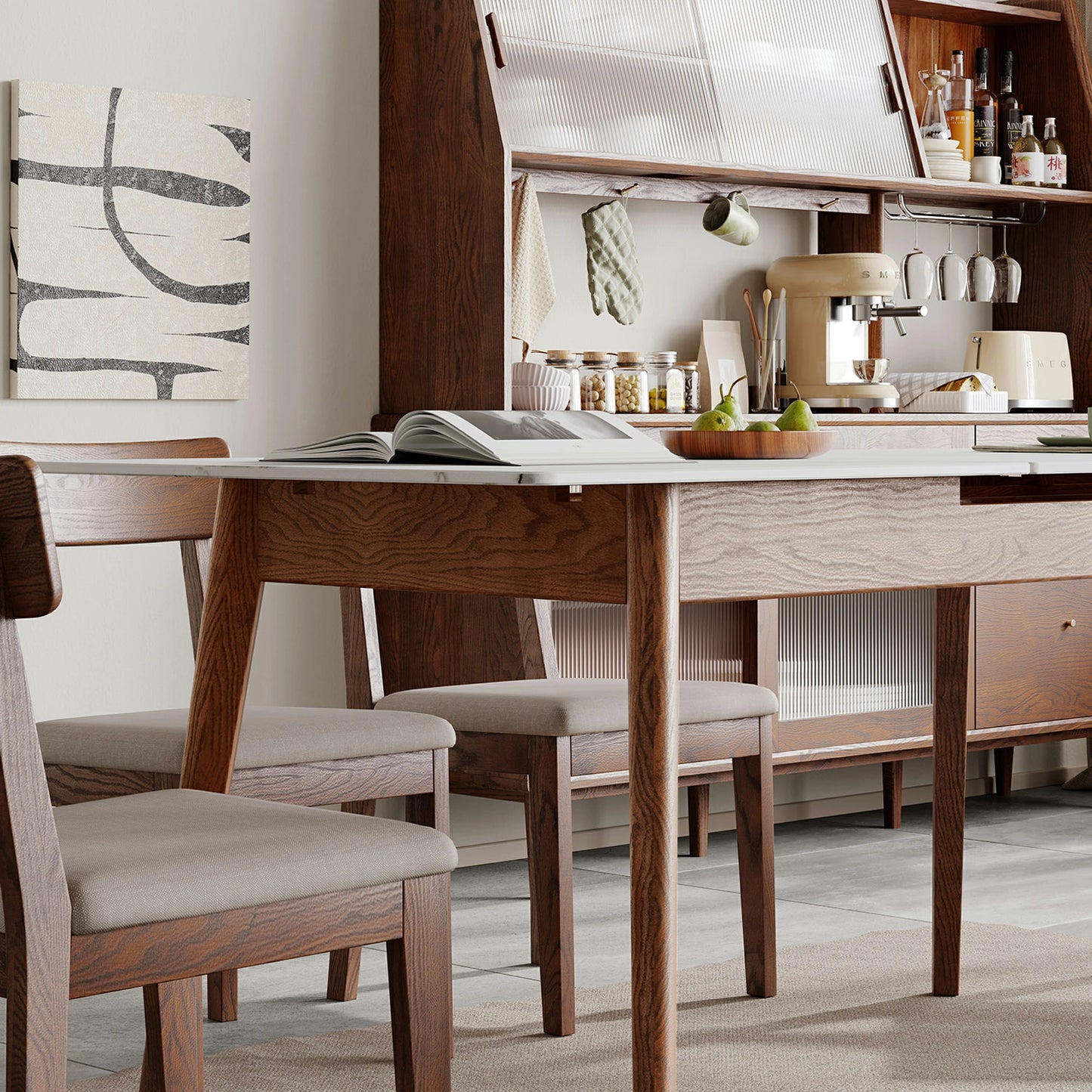 Extendable Round Dining Table – Solid Wood, Diagonal Legs
