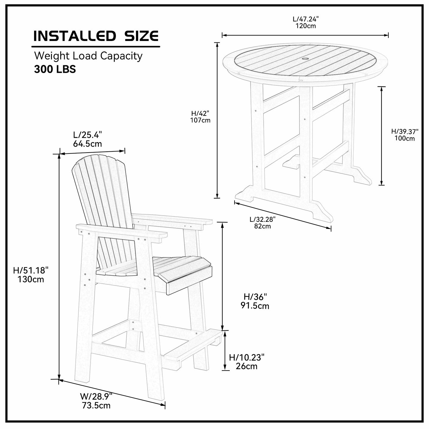 HDPE Outdoor Bar Table Set – 5-Piece with 4 Tall Adirondack Stools