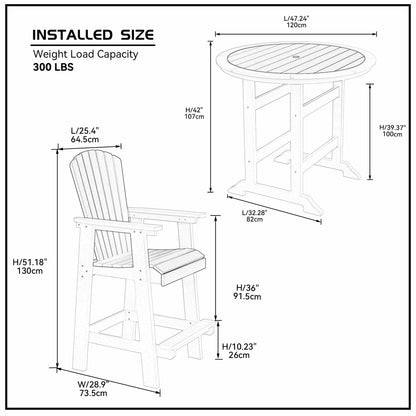 HDPE Outdoor Bar Table Set – 5-Piece with 4 Tall Adirondack Stools
