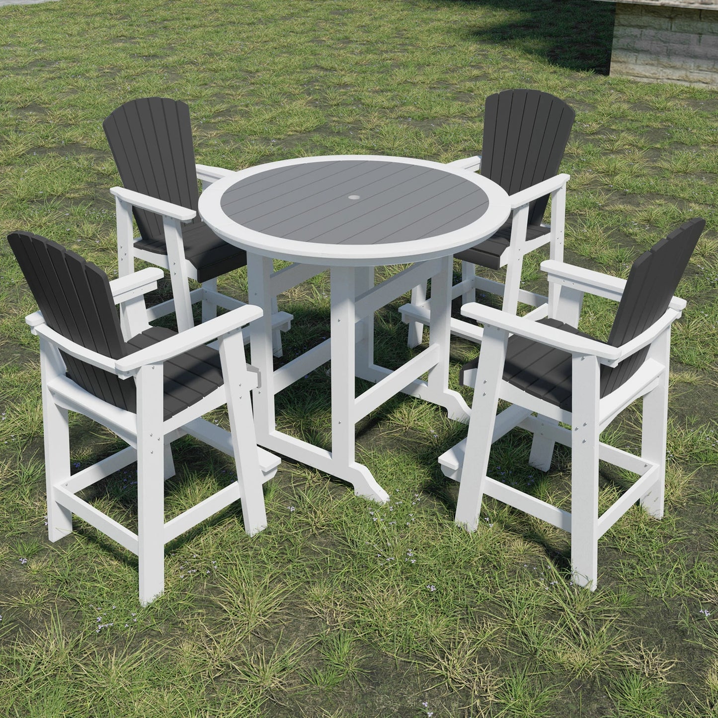 HDPE Outdoor Bar Table Set – 5-Piece with 4 Tall Adirondack Stools