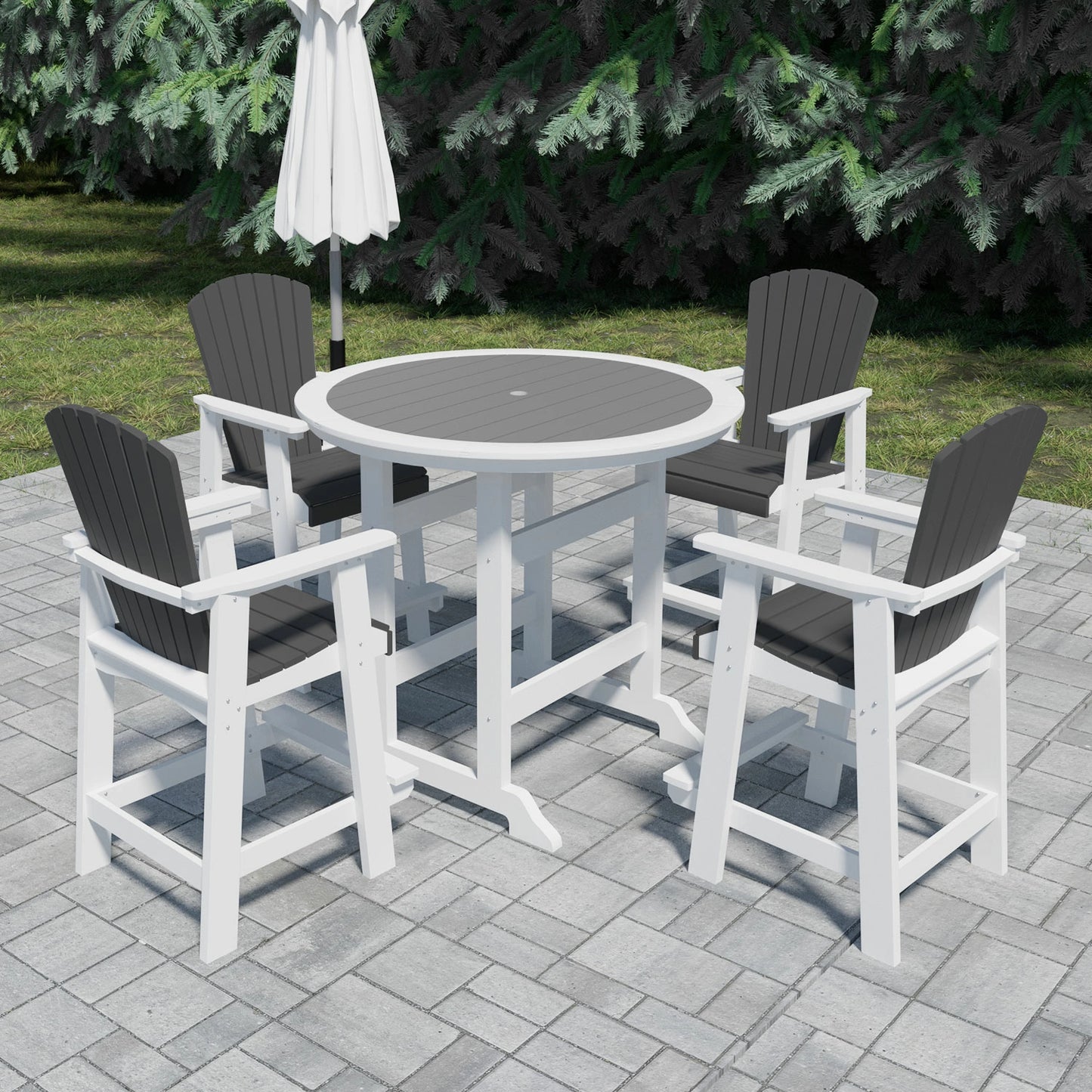 HDPE Outdoor Bar Table Set – 5-Piece with 4 Tall Adirondack Stools