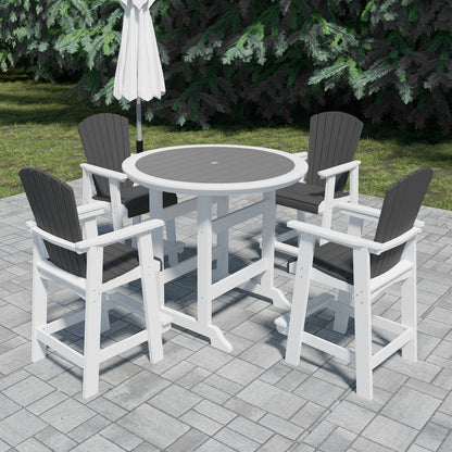 HDPE Outdoor Bar Table Set – 5-Piece with 4 Tall Adirondack Stools