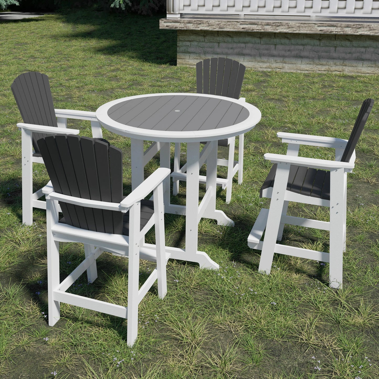 HDPE Outdoor Bar Table Set – 5-Piece with 4 Tall Adirondack Stools