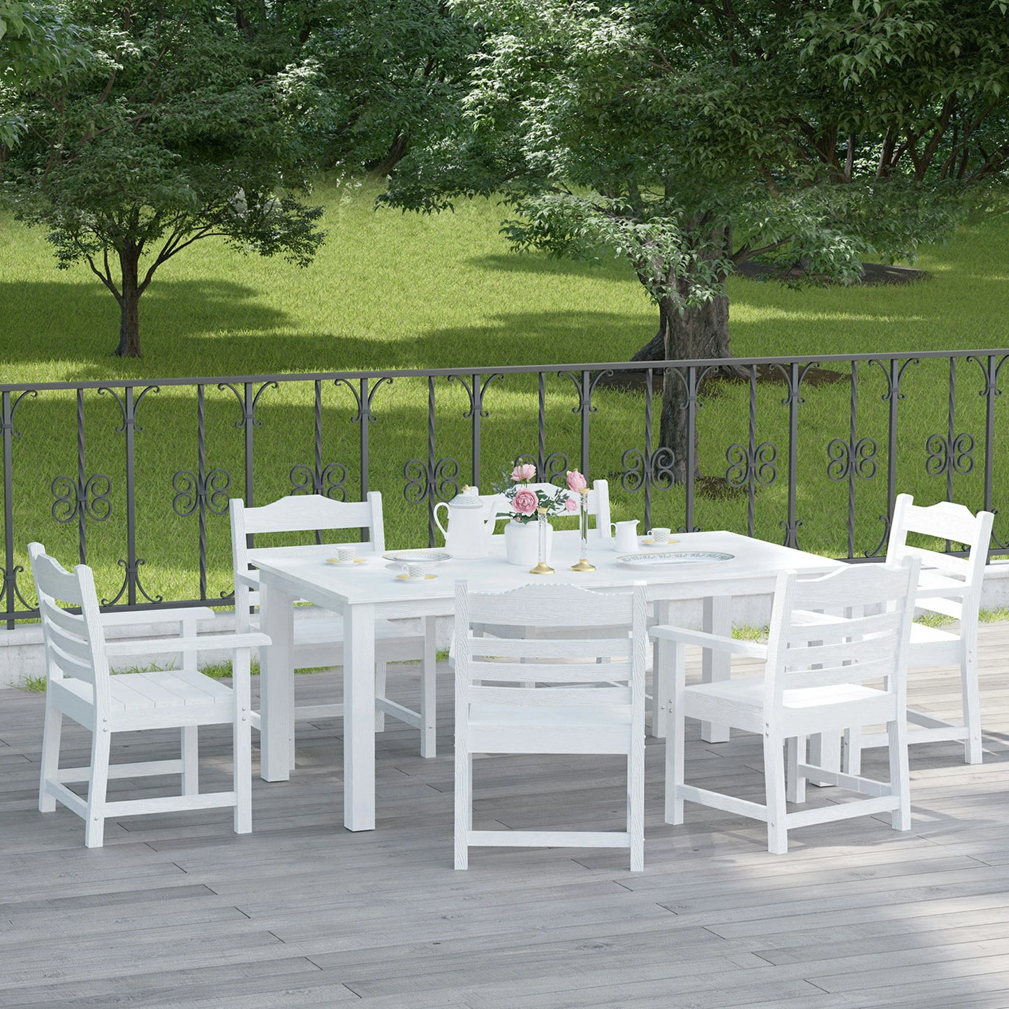 HIPS Patio Dining Chair Set of 2 – Imitation Wood Grain, Armrests