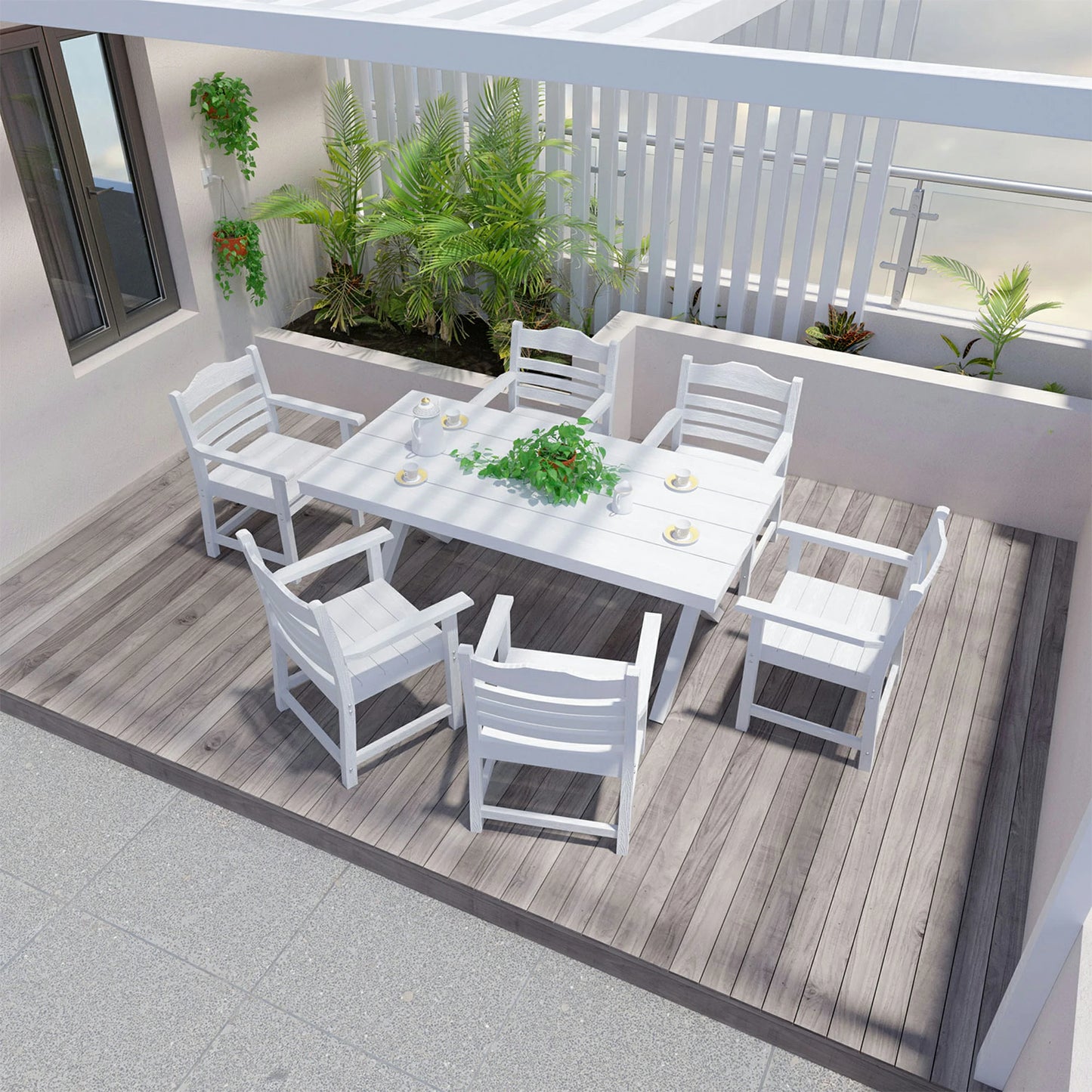 HIPS Patio Dining Chair Set of 2 – Imitation Wood Grain, Armrests