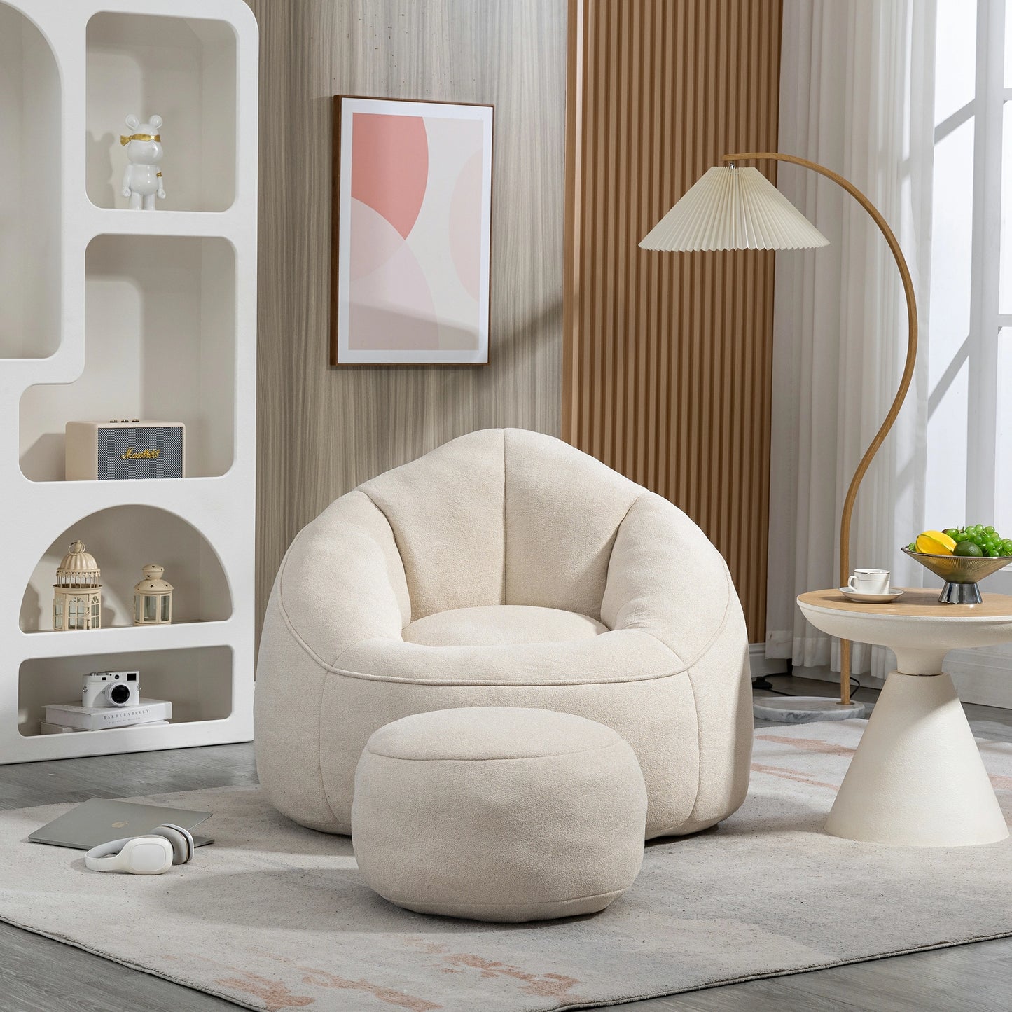 Compressed Bean Bag Sofa Chair with Ottoman, High-Density Foam