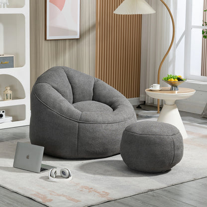Compressed Bean Bag Sofa Chair with Ottoman, High-Density Foam