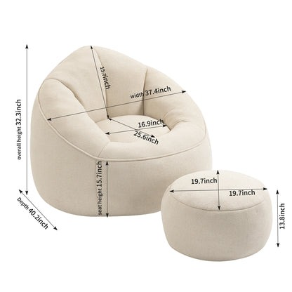 Compressed Bean Bag Sofa Chair with Ottoman, High-Density Foam