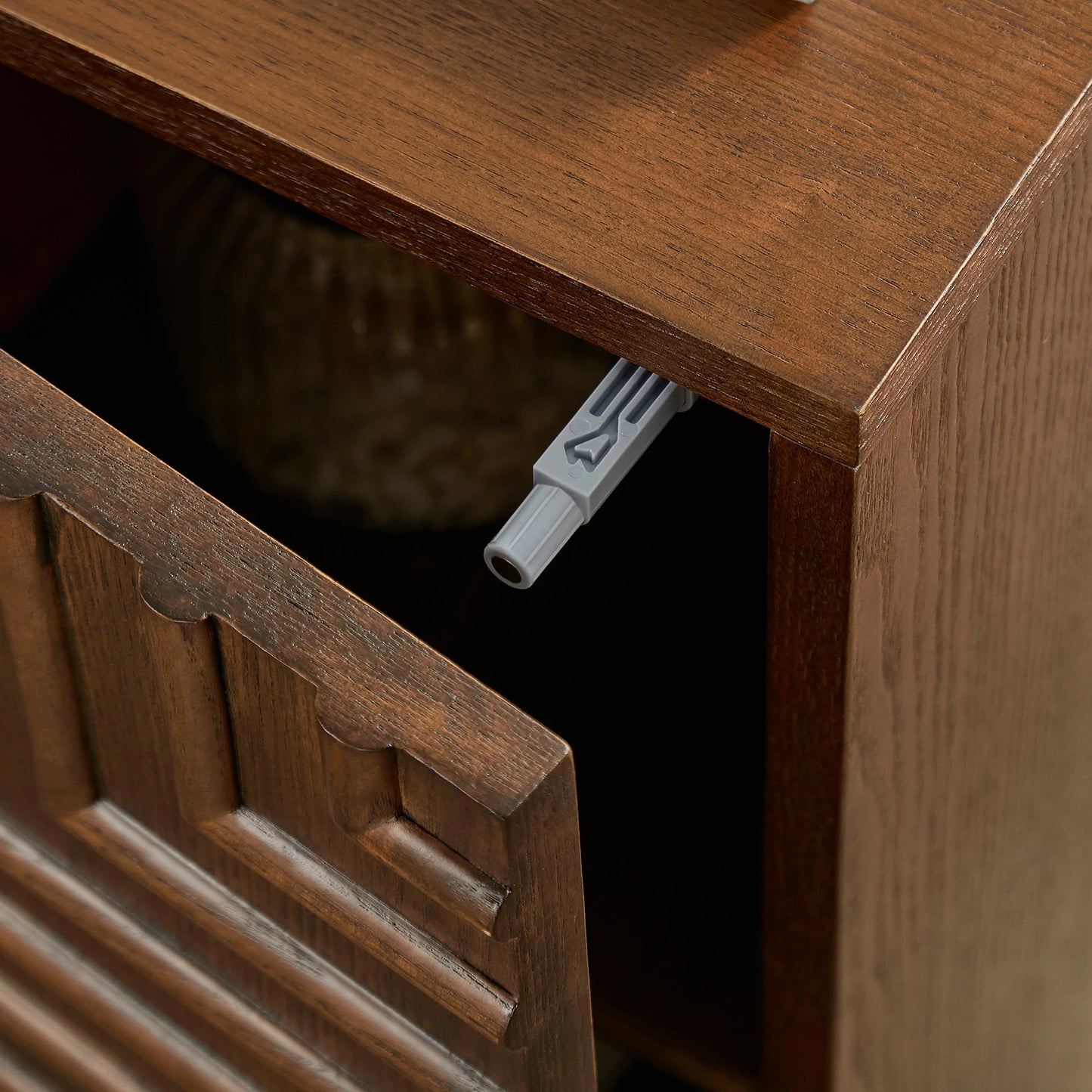Wooden Side Cabinet – Geometric Embossed Relief, 2 Drawers