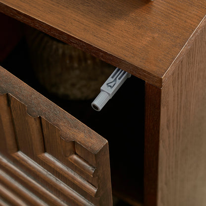 Wooden Side Cabinet – Geometric Embossed Relief, 2 Drawers