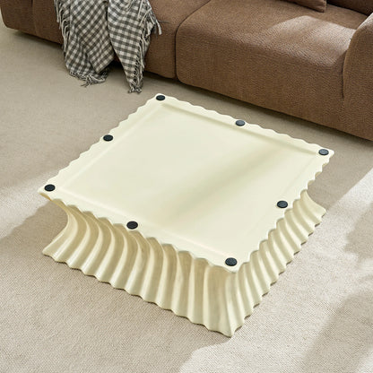 35.43" Square Fiberglass Coffee Table – No Assembly, Beige