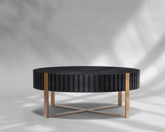 Modern Handcrafted 31.5" Round Drum Coffee Table with Sturdy Pedestal