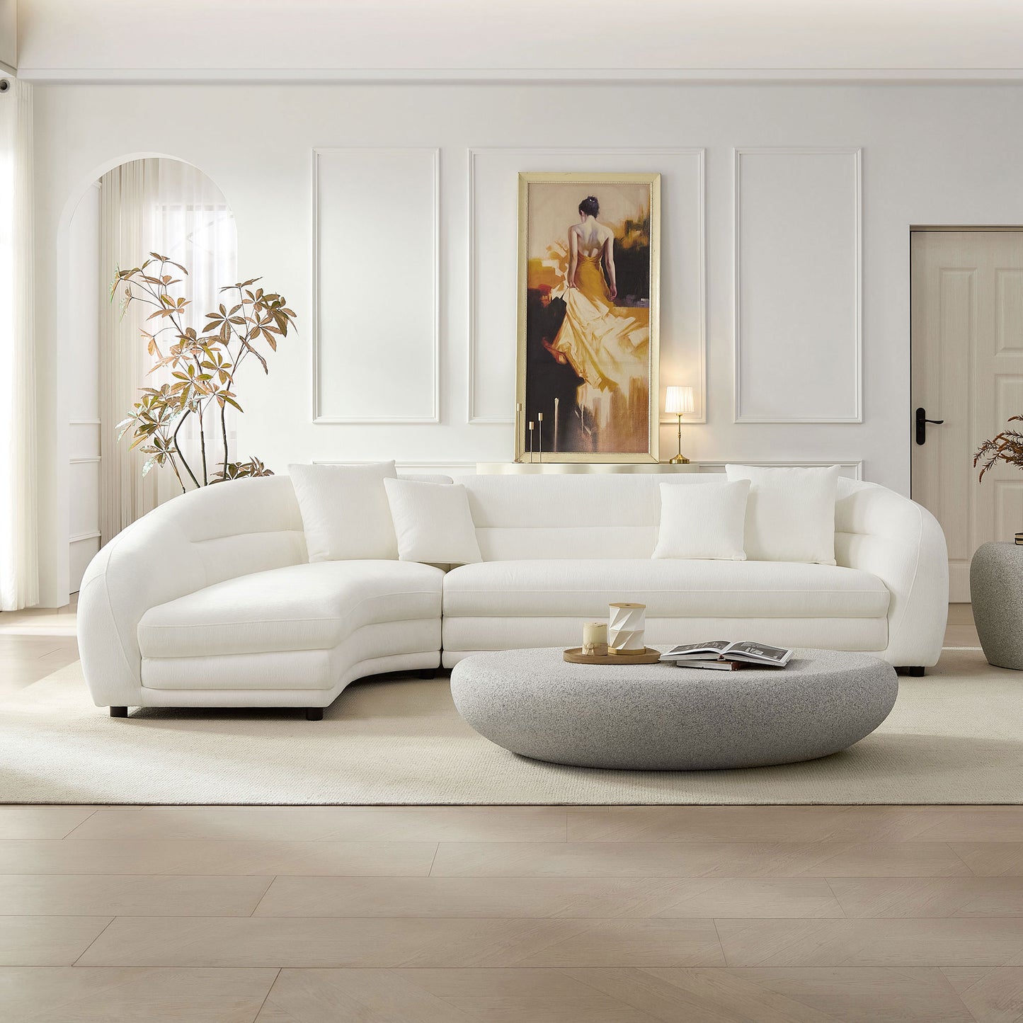 Pebble Coffee Table: 55" Vintage Elliptical Fiberglass Sofa Table