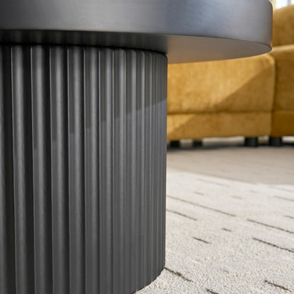 31.50“ Set of 2 MDF Round Coffee Tables with Sintered Stone Top - Black