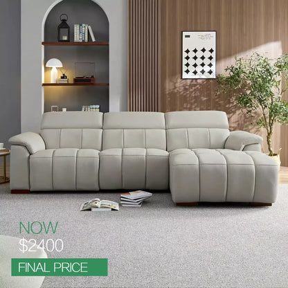 3 Seat Modern Electric Control Genuine Leather L Shaped Couch