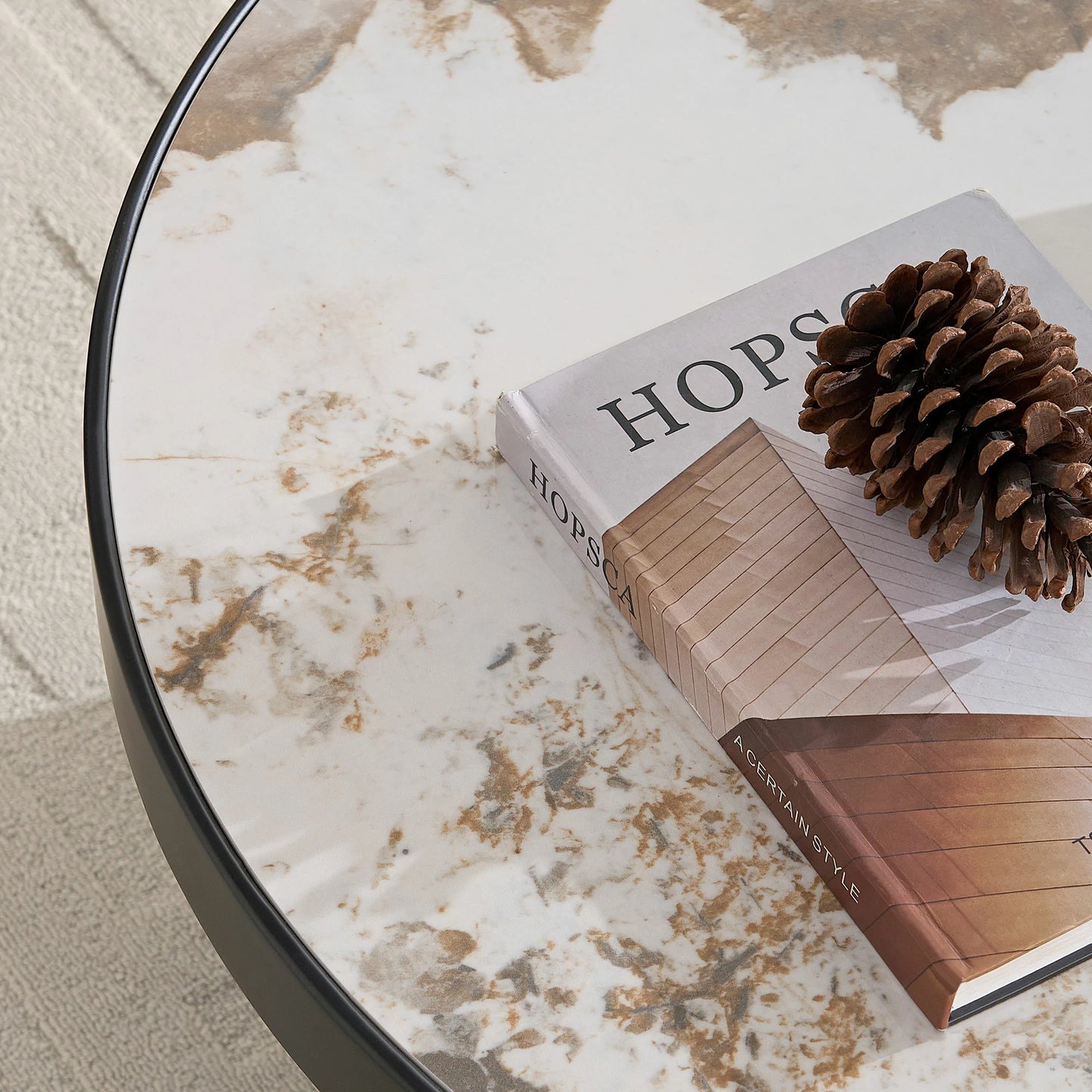 31.50“ Set of 2 MDF Round Coffee Tables with Sintered Stone Top - Black