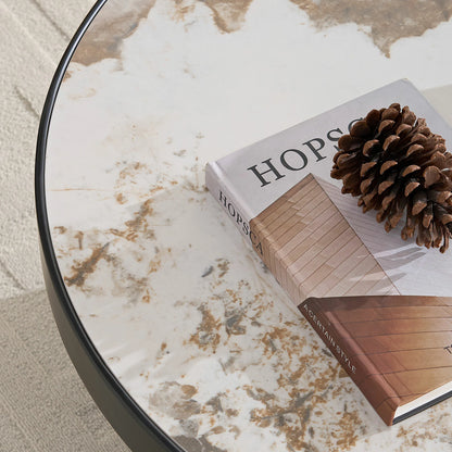 31.50“ Set of 2 MDF Round Coffee Tables with Sintered Stone Top - Black