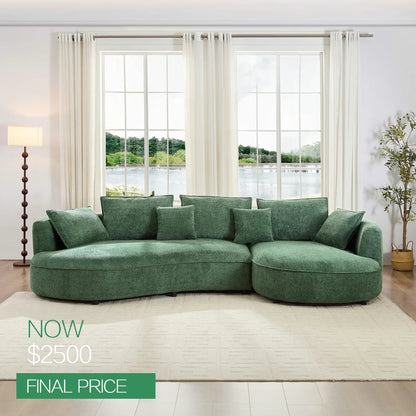 Oversized Curved Sectional Sofa with Left & Right Facing Chaise - Green