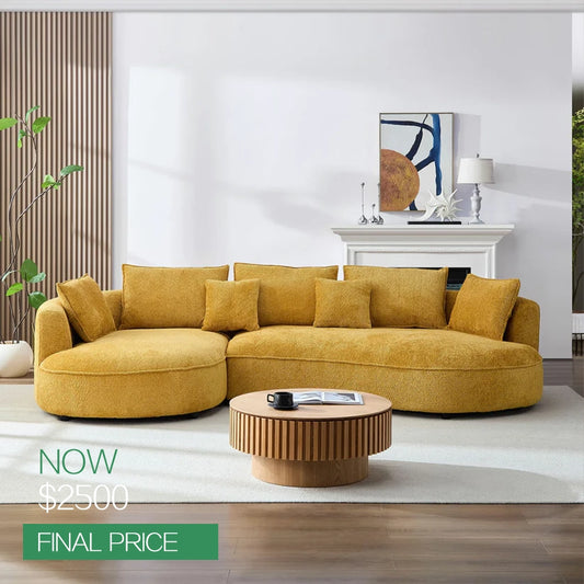 Oversized Plush Curved Sectional Sofa with Chaise, Yellow