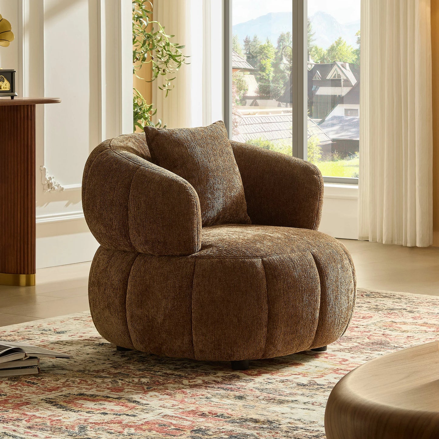 Modern Curved Accent Chair – Ergonomic Lounge, Comfort Armchair