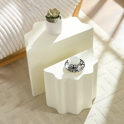 Modern Wavy Edge Fiberglass Set - Side & Console Table, No Assembly