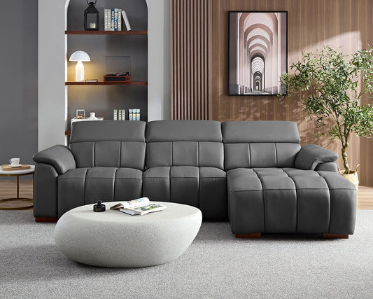 Electric Right-Facing L-Shaped Leather Recliner with USB Port