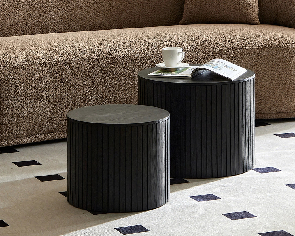 Handcrafted Round MDF Nesting Tables, 2-Piece Set with Storage