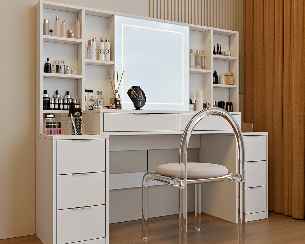 59" Makeup Vanity Desk with LED Mirror & 8 Drawers