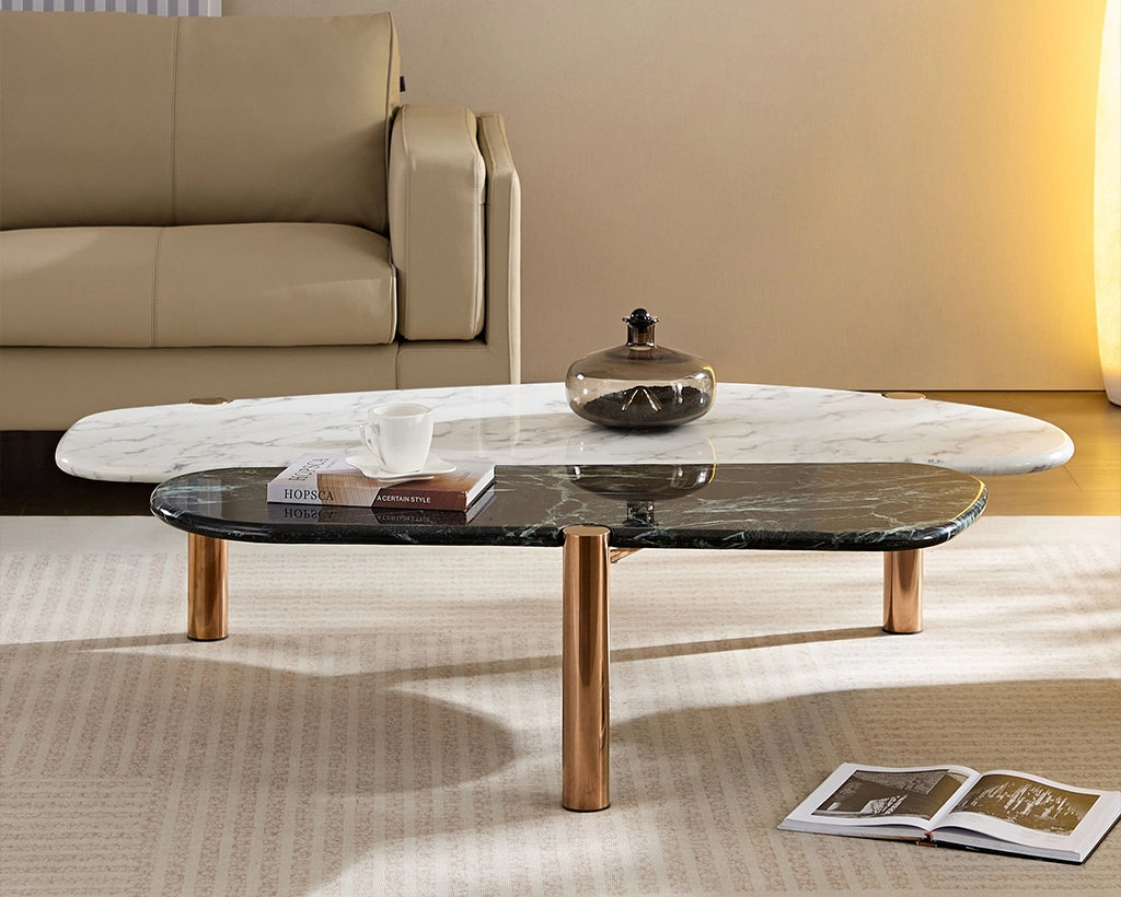 Modern Coffee Table with Gold Frame & Faux Marble Top
