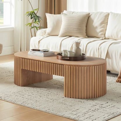 51.18" Oval Coffee Table with Drawer - Mid Century Modern - Black