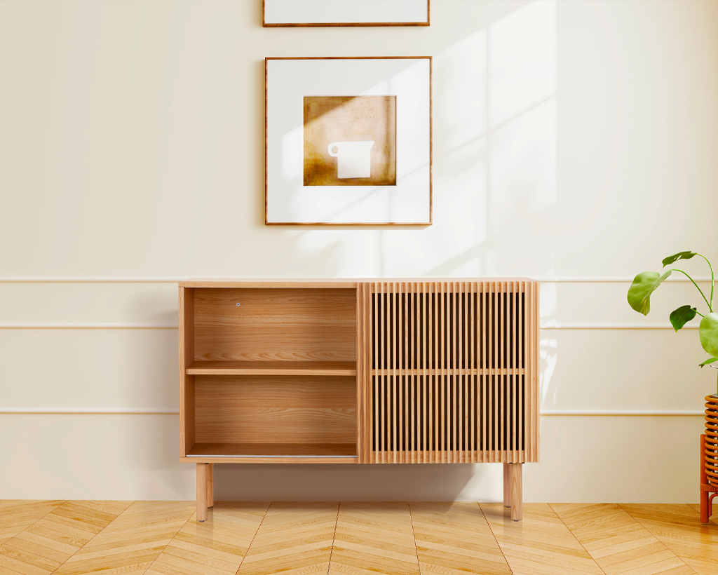 Modern 4-Cabinet Sideboard with Large Countertop, Storage Cabinet & Anti-Topple Design