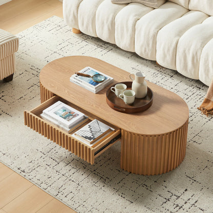 51.18" Oval Coffee Table with Drawer - Mid Century Modern - Black