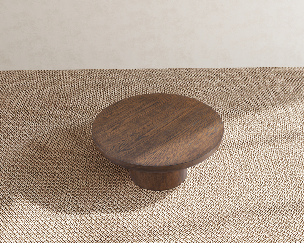 35.98'' Round Wood Veneer Coffee Table with Cylindrical Legs – Modern Side Table