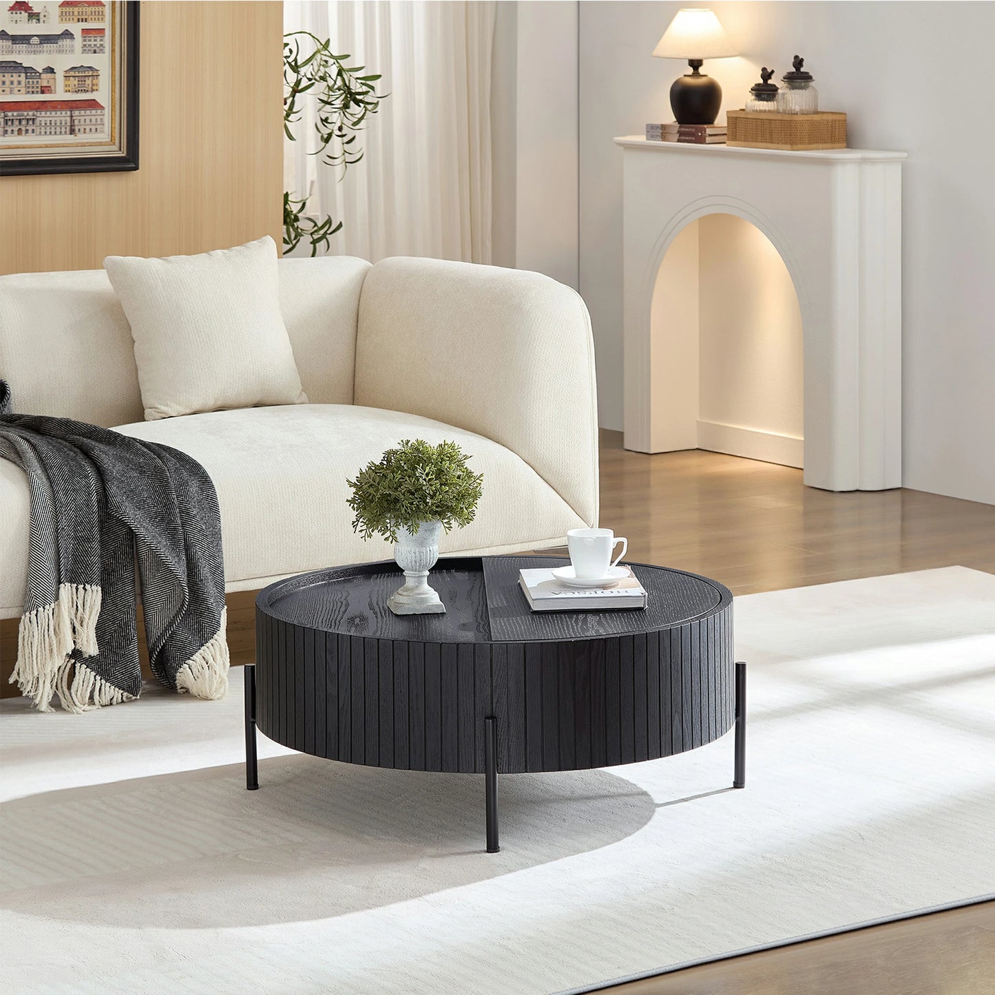 Round Coffee Table with Storage – Accent Tea Table for Home & Office