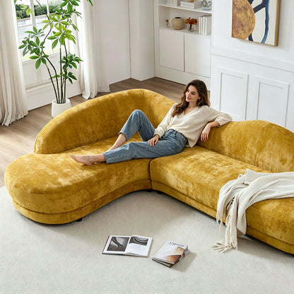 113.78" Mid-Century Chaise Sofa – Right Facing, Upholstered, Yellow