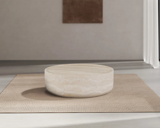 Round Faux Mars Pattern Coffee Table with Travertine Texture