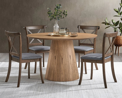 (1 Table with 4 Chairs)Wooden Dining Table Set, Modern Round MDF Kitchen Table and Boucle Upholstered Dining Chairs