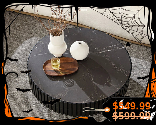 35.43'' Nesting Round Sintered Stone Tabletop Modern Drum Coffee Table