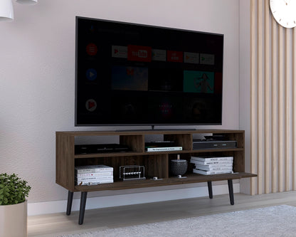 TV Stand for 52" TVs with 3 Open Shelves & 2 Drawers, Walnut Finish